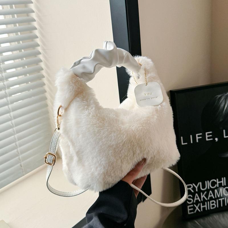 Fairy plush bag handbag female fashion shoulder messenger bag autumn and winter plush bag versatile bag tag bag