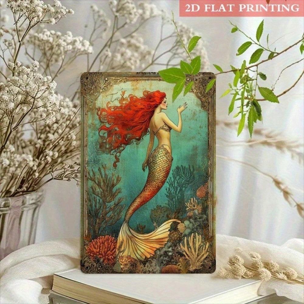 Vintage Mermaid Tin Sign Wall Art 8x12 Inch Retro Cafe Home Decor Metal Plaque