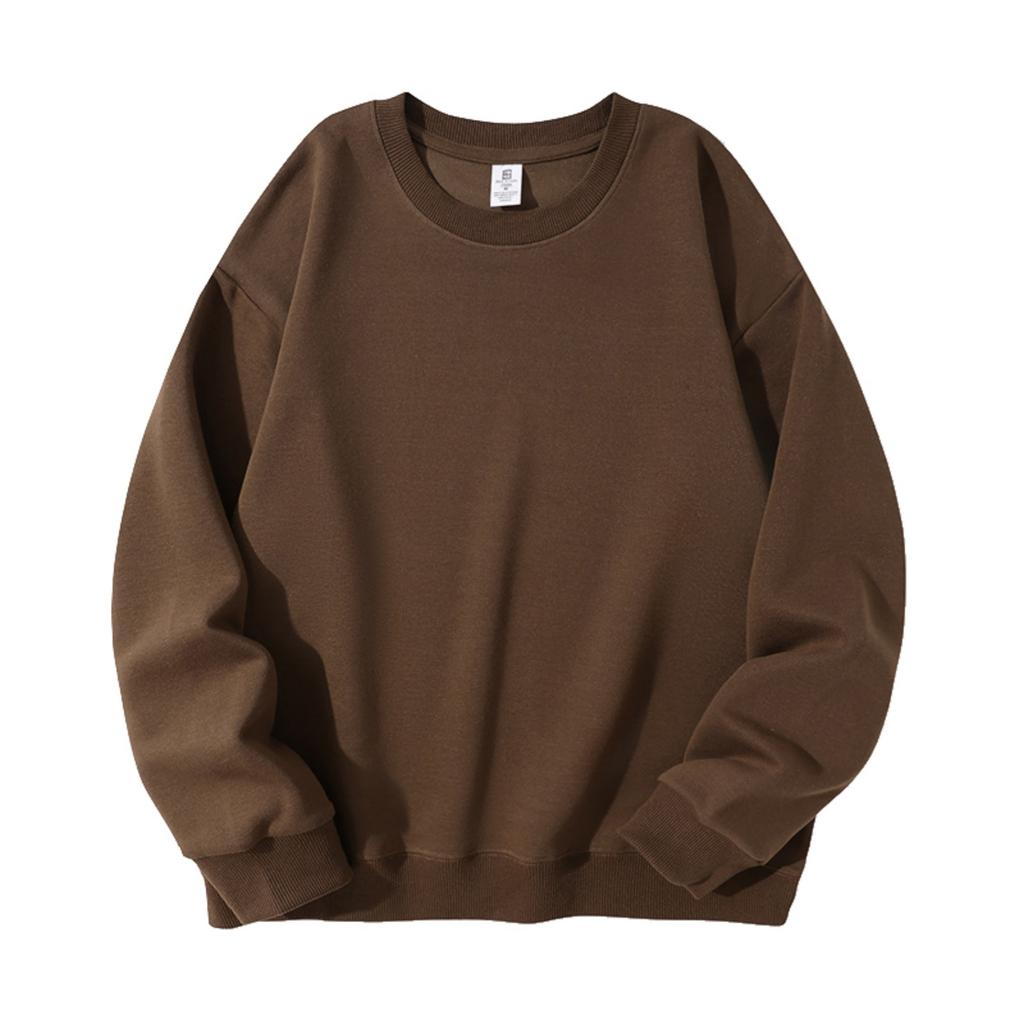 Men's And Women's Solid-color Casual Round-neck Long-sleeved Top, Men's Fitted Thickened Cotton Sweatshirt Base Layer Top