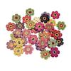 50Pcs 20mm Wood Buttons Mixed Color 2 Holes Flower Shaped Decorative Buttons, Flower Painting Wood Buttons