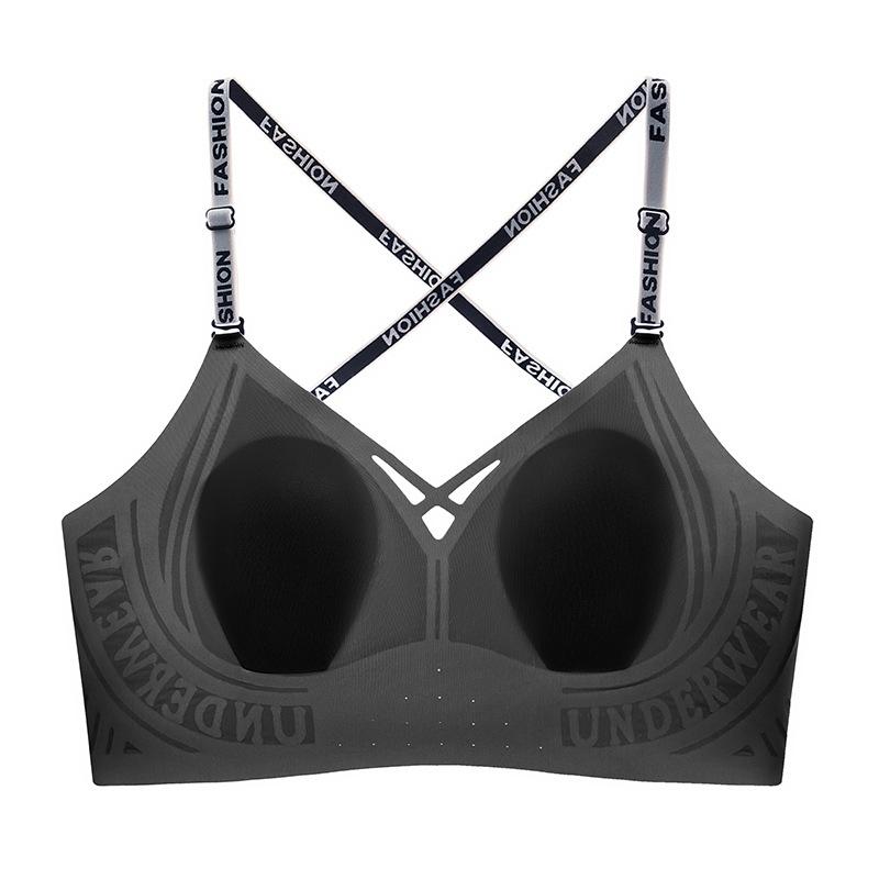 

Красивый бюстгальтер с перекрещенными бретелями без спинки, женский бюстгальтер с чашками в форме кроличьих ушек, женский бюстгальтер с бретелями с надписями, без косточек, пуш-ап XL чёрный