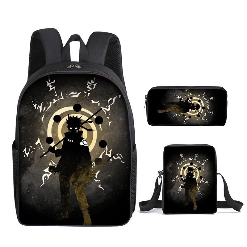 Naruto Naruto Rucksack Dreiteiliges Set, Schulranzen für Grund- und Sekundarschule, Umhängetasche, Messenger Bag, Federmäppchen.