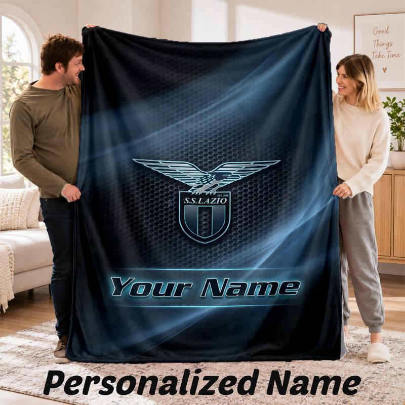 Lazio FC Personalized Flannel Blanket Custom Name Text Soft Throw Blanket Home Decor