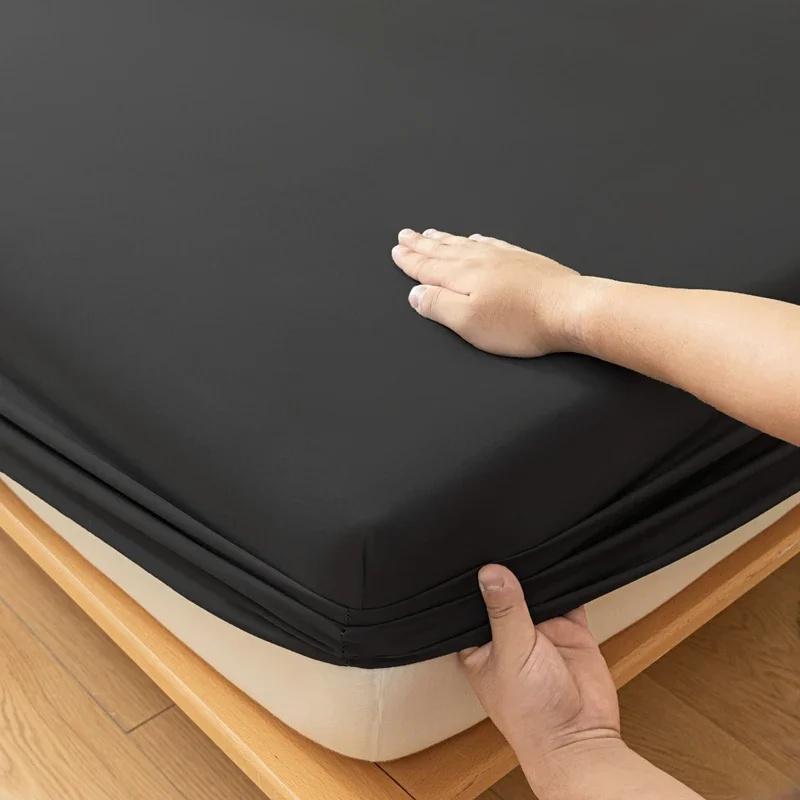 Soft Cotton Fitted Sheet Single Double Bed Mattress Cover with Elastic Band Bed Sheet Bed Linens Solid Color Sheet Mattress Topper