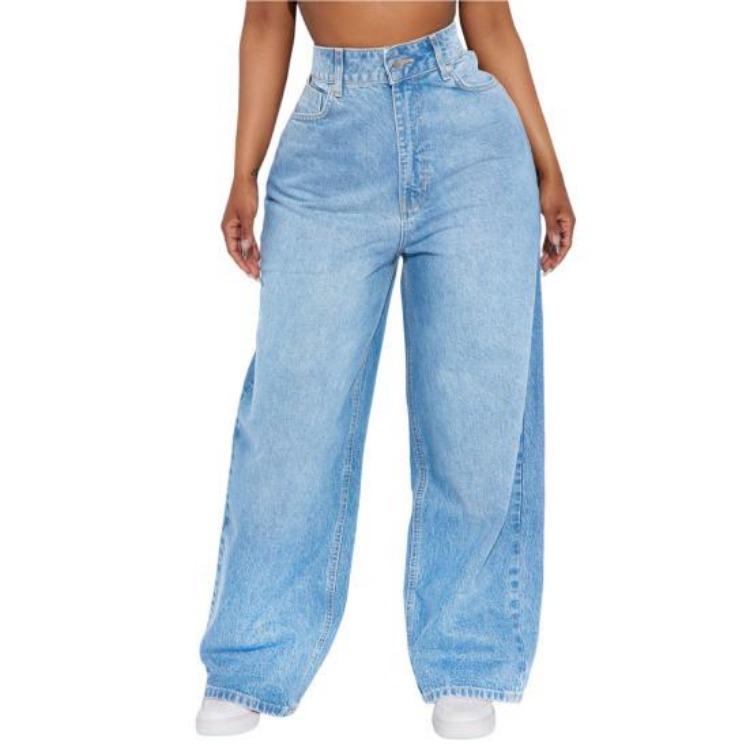 

High Waisted Wide Leg Jeans Women s Stretchy Boyfriend Denim Pants Straight Loose Baggy Pockets 2XL світло-синій колір