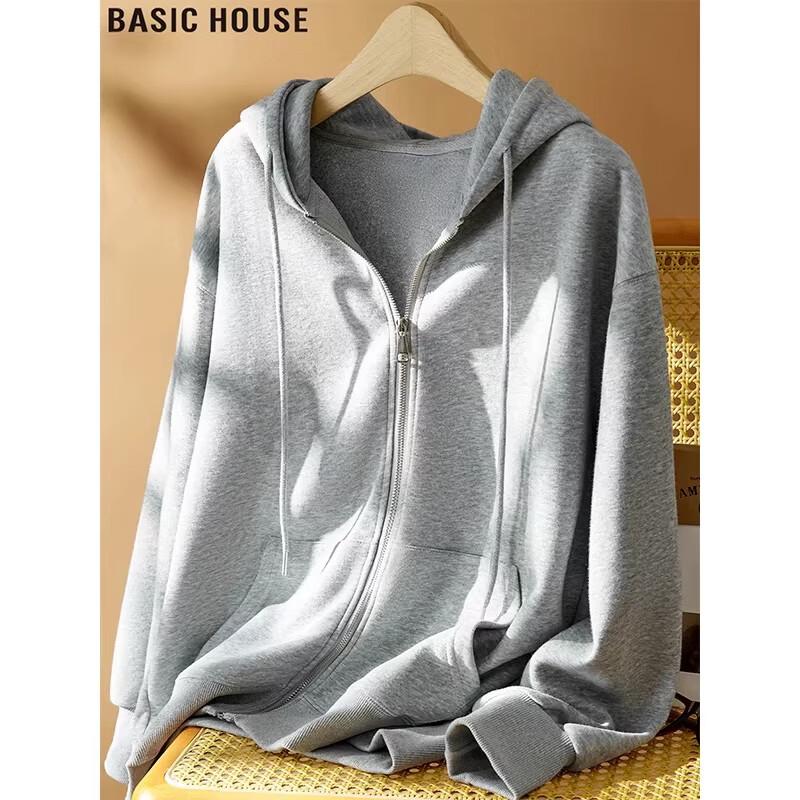 Basic House Women s Long Sleeve Hooded Zip-Up Sweatshirt