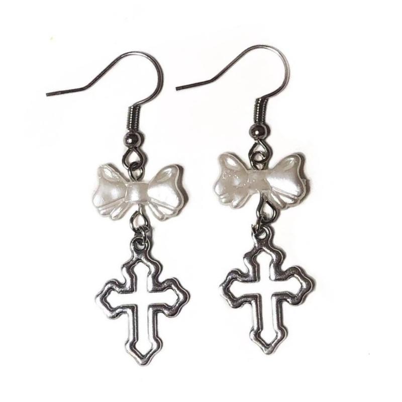 

Sweet Cool Pendant Earring Hollow Cross Bowknot Dangle Earrings Ear Hooks Sweet Cool Drop Earrings Fashion Women Jewelry 1
