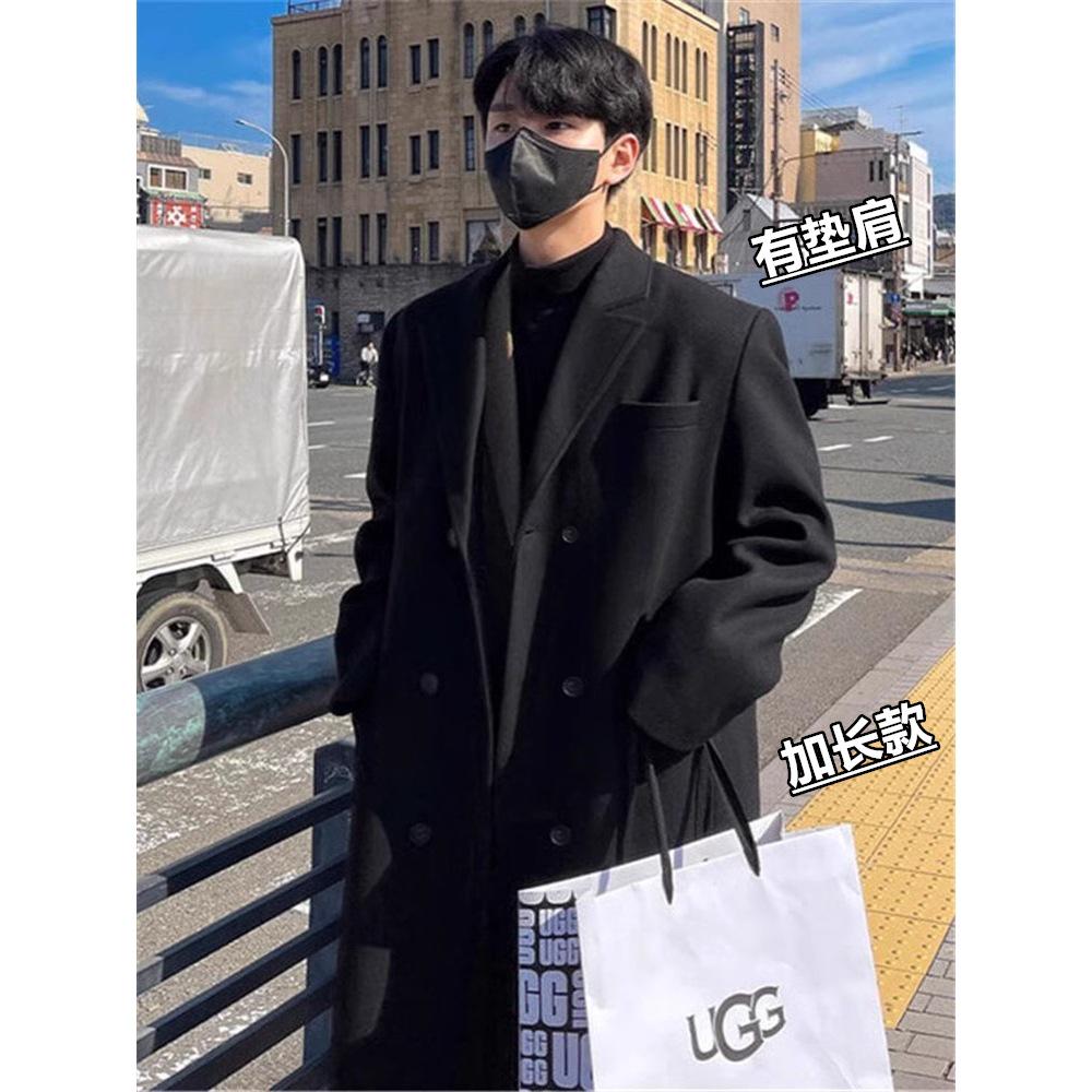 Men's Mid-Length Korean Style Wool Trench Coat - Autumn/Winter, Thickened, Over-the-Knee, Loose Fit