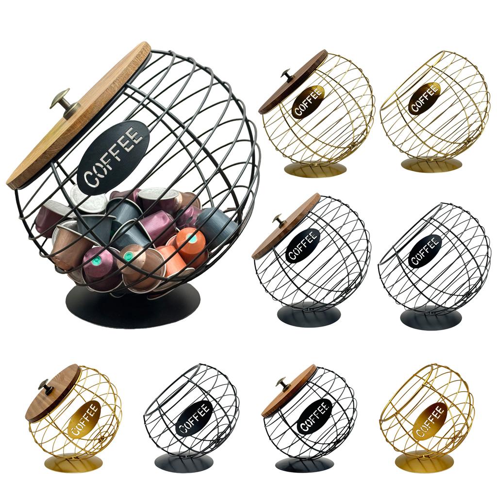Iron Art Fruit Storage Basket Large Capacity Coffee Capsules Organizer Espresso Pods Dispenser for Kitchen Countertop