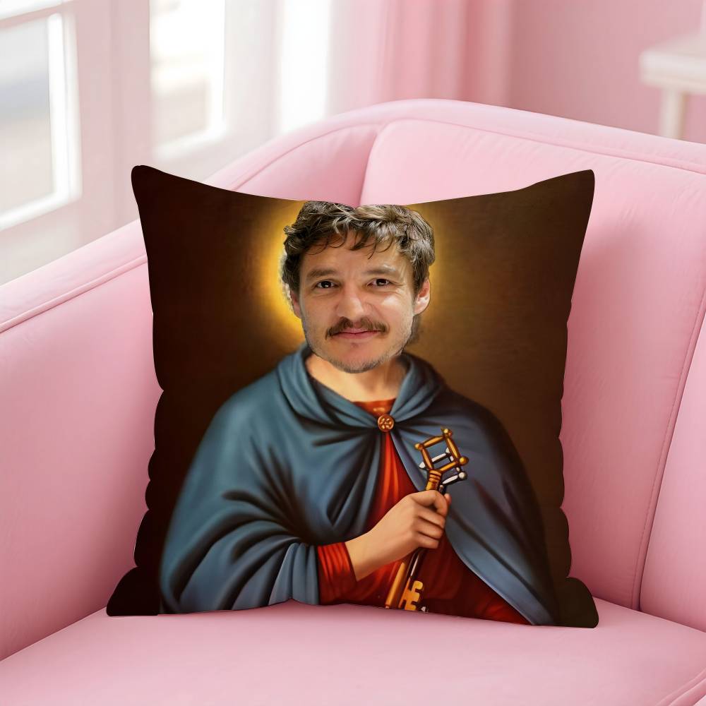 

П-Педро Паскаль Горячий Актер Наволочка Подушка Антиклещ Подушка Невидимая молния Шелковистый короткий плюш Чехол для диванной подушки 16x16Inch