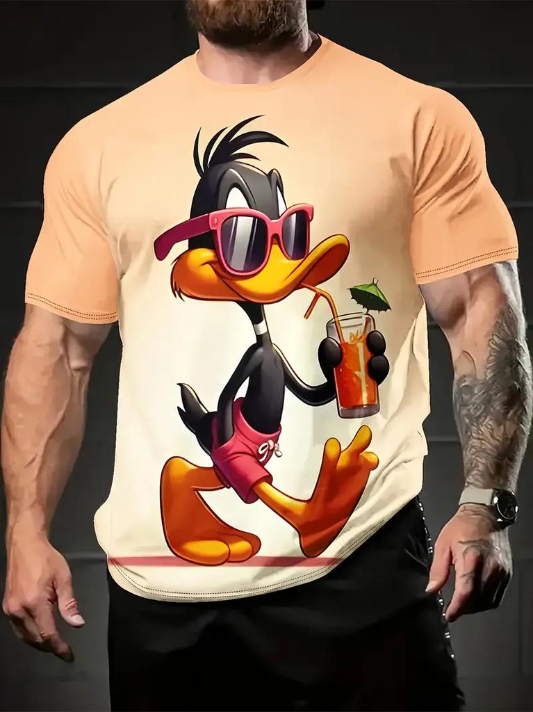 Fun Cartoon Duck Print Men's T-Shirt Casual Summer Casual Short Sleeve Pullover Fashion T-Shirts Outdoor Male Overszied Clothing