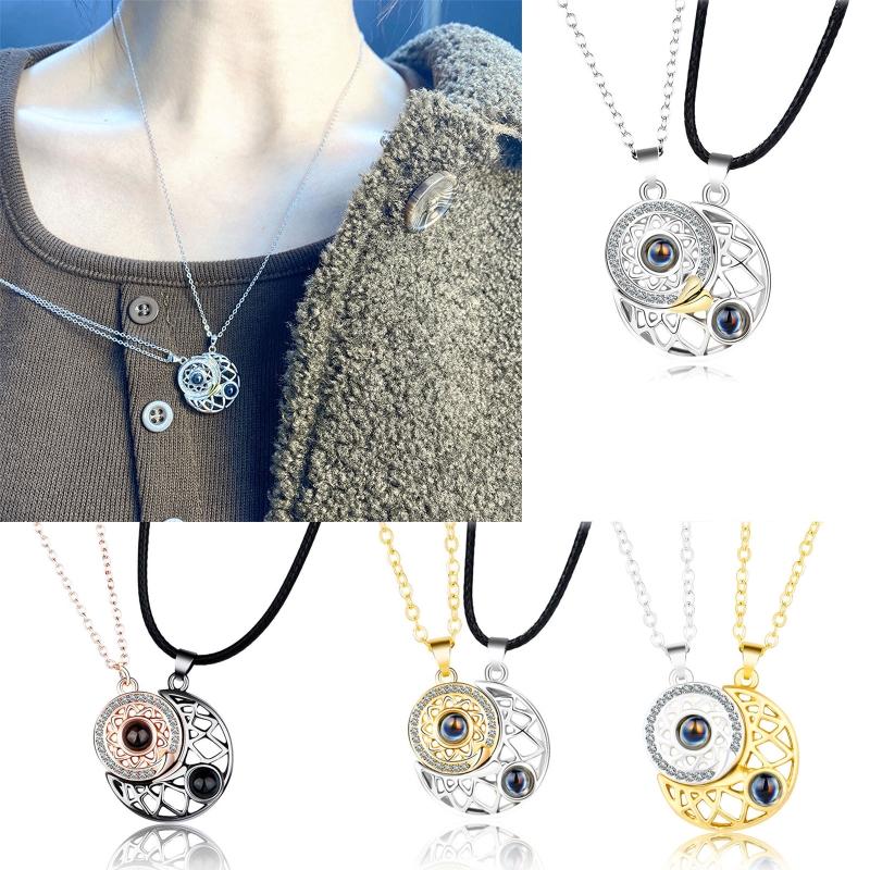 Love Couple Necklace Pair Clavicle Chain Projection Stone Sun Moon Pendant Necklace Men Women Love Tokens Tanabata G