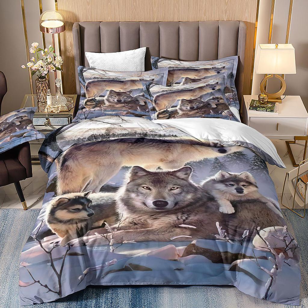 3D Animal Wolf Three-Piece Set, Kit Bedding, Indian Style