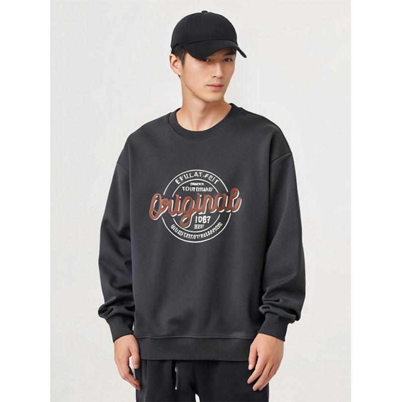 American Retro Trendy Brand Printed Round-Neck Sweatshirt for Men 2024 New Spring and Autumn Style Top Foreign Trade Men's Casual Jacket