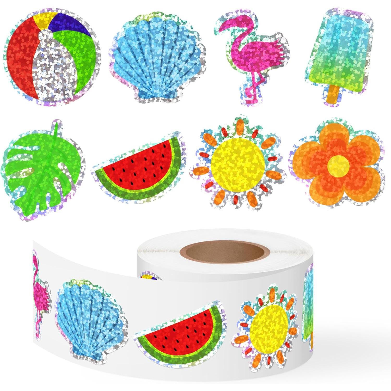 50-500pcs  Summer Laser Stickers  Wedding Birthday Party Gift Wrapping Label Scrapbook Seal Stickers Luggage Graffiti