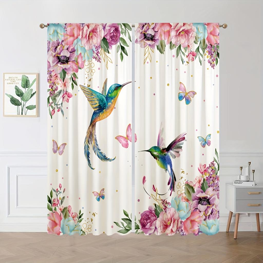 Flower Lily Birds Printed Curtains Curtain Suitable Kitchen Bedroom Study Cafe Living Room Home Decor Set Of 2 Made Polyester With Rod Pocket Washable