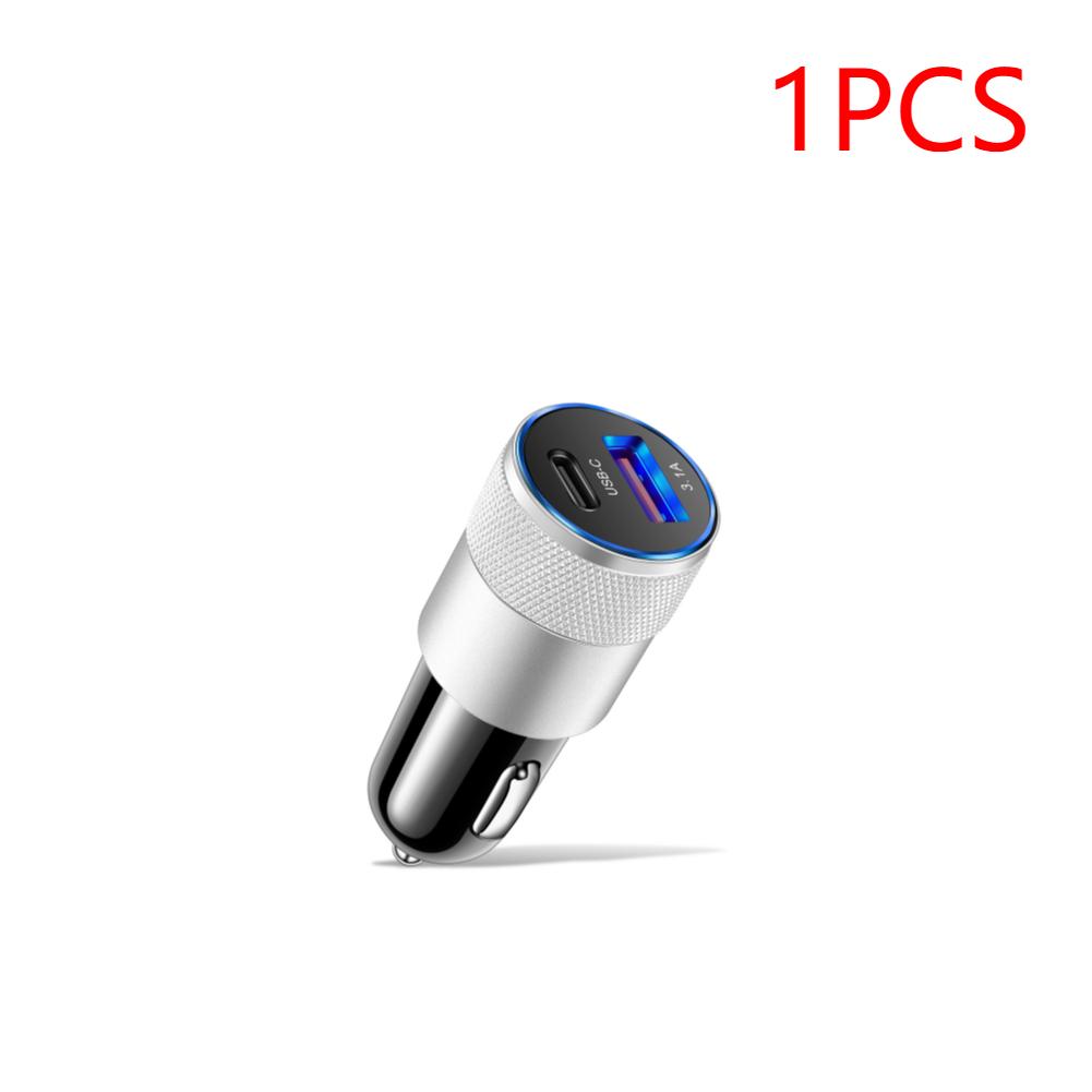1-5Pcs 2 in 1 Mini USB Car Charger Type C 12V 3.1A 15W PD Cigar Jack Fast Charging Adapter for Mobile Phone Car Power Bank
