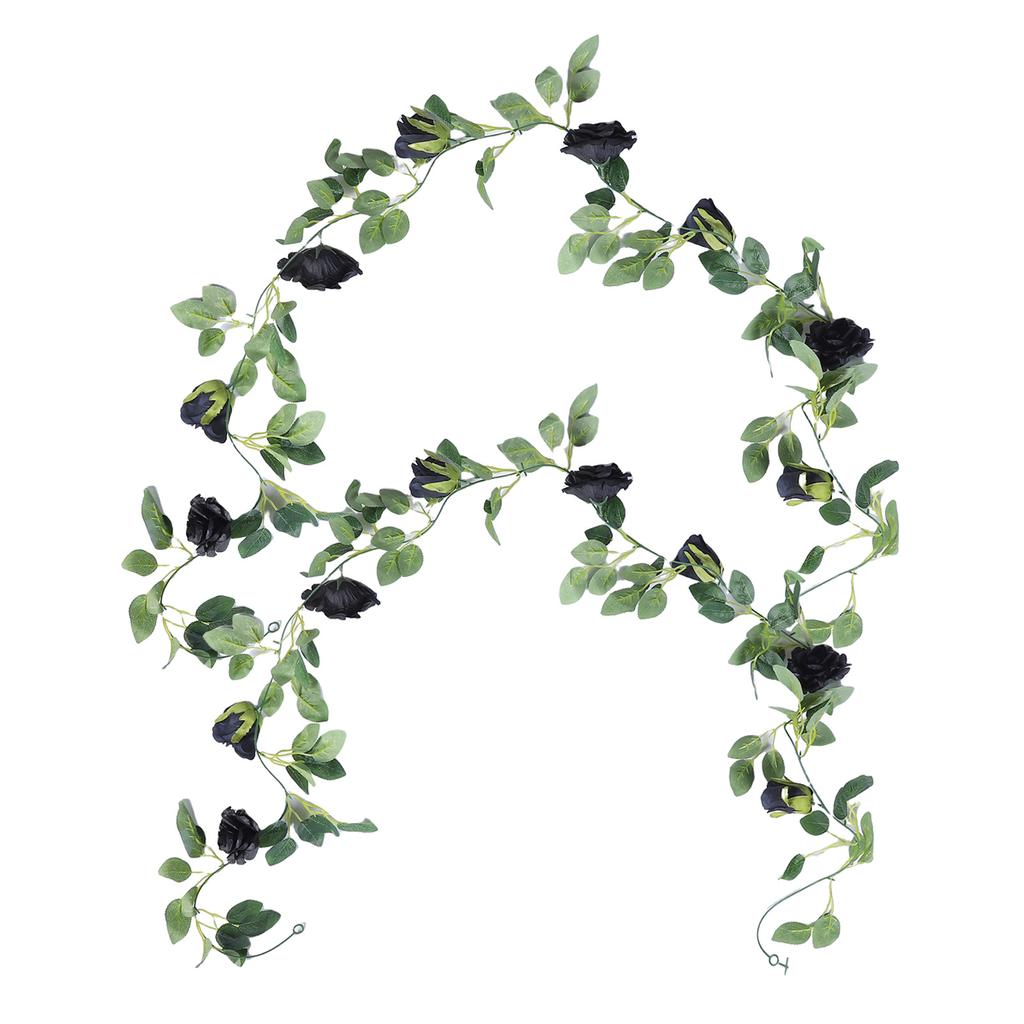 2pcs Artificial Black Rose Vine 78.7in Unique Faux Rose Vine Garland for Wedding Holiday Wall Decoration