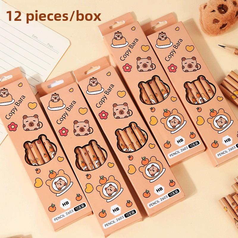Pencil case Kapibara 12 primary school students writing school supplies cute children's stationery round rod HB pencil