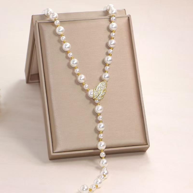 

Элегантная цепочка для свитера с жемчугом — универсальное высококачественное ожерелье для женщин на осень/зиму