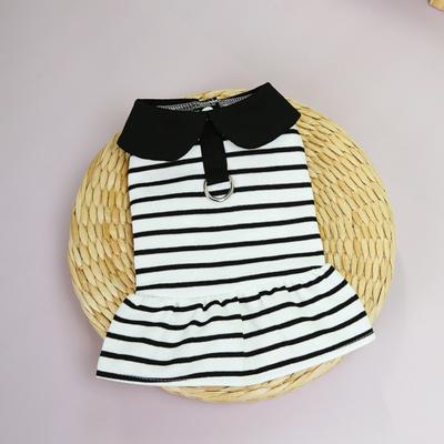 Comfortable Cute Dog Striped T-shirts Soft Thin Design Cat Lapel Dresses Breathable Pet Skirt for Puppy Kittens