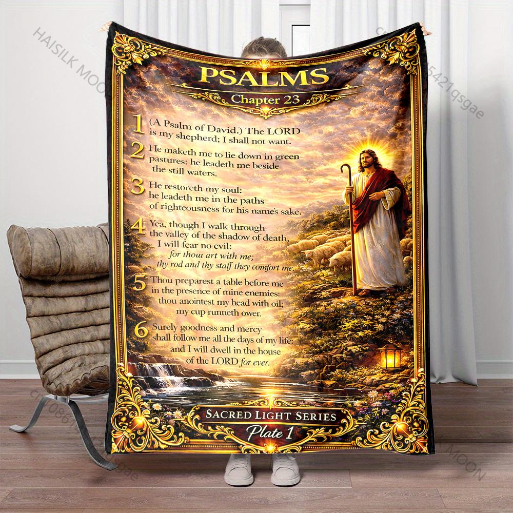 1PC Psalm Chapter 23 Scriptures Print Believer Pray Blanket Warm Soft Flannel Material Suitable for All Seasons Luxurious Gift