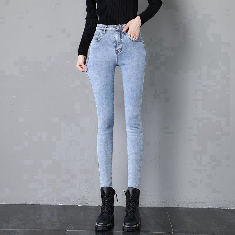 Skinny Warm Jeans Women Velvet Ankle Length Casual Thick Pencil Pants Basic Fleece Denim Trousers
