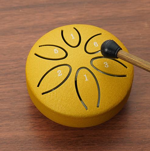 3 Inches 6 Tones Steel Tongue Drum Outdoors Rain Drums Instrument Mini Hand Drum Ethereal Drums Sticks Percussion Accessories