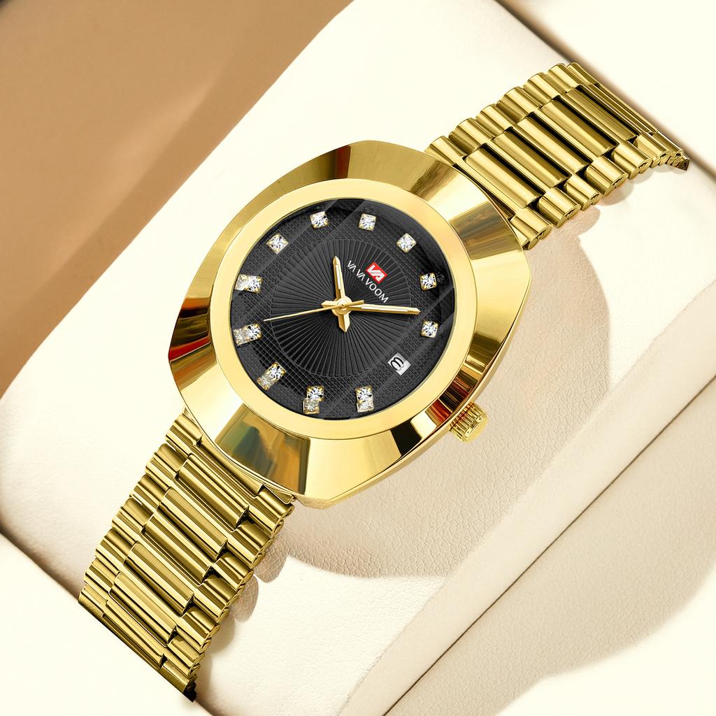 VA VA VOOM Couple Quartz Watch Yellow Gold Diamond Waterproof Steel Belt Watch