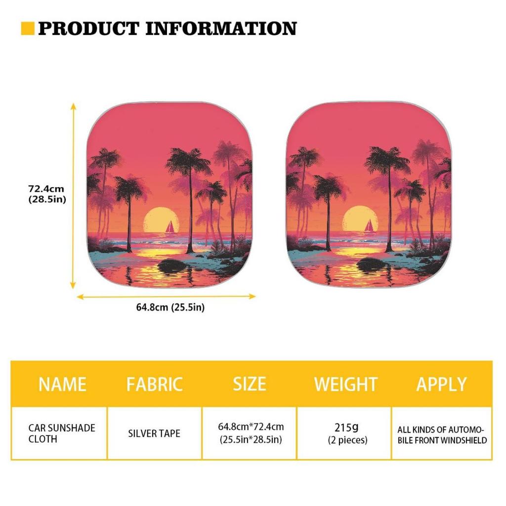 2-Piece Car Sunshade - Coconut Grove Design for Summer Heat Insulation