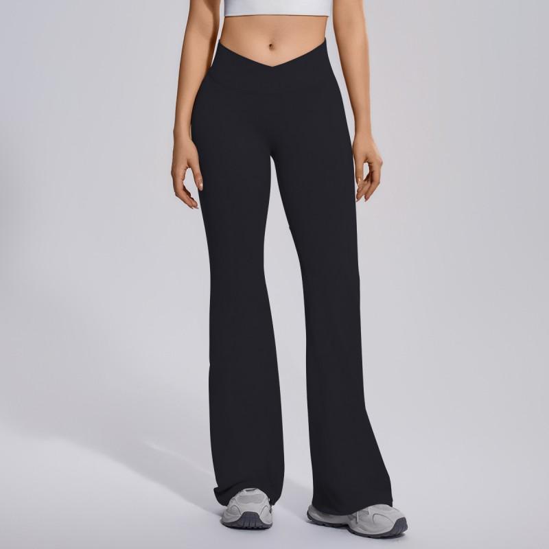 High-Waisted Cross-Back Seamless Yoga Pants Women Quick-Dry Nylon Leggings Flared Wide-Leg Fitness Trousers