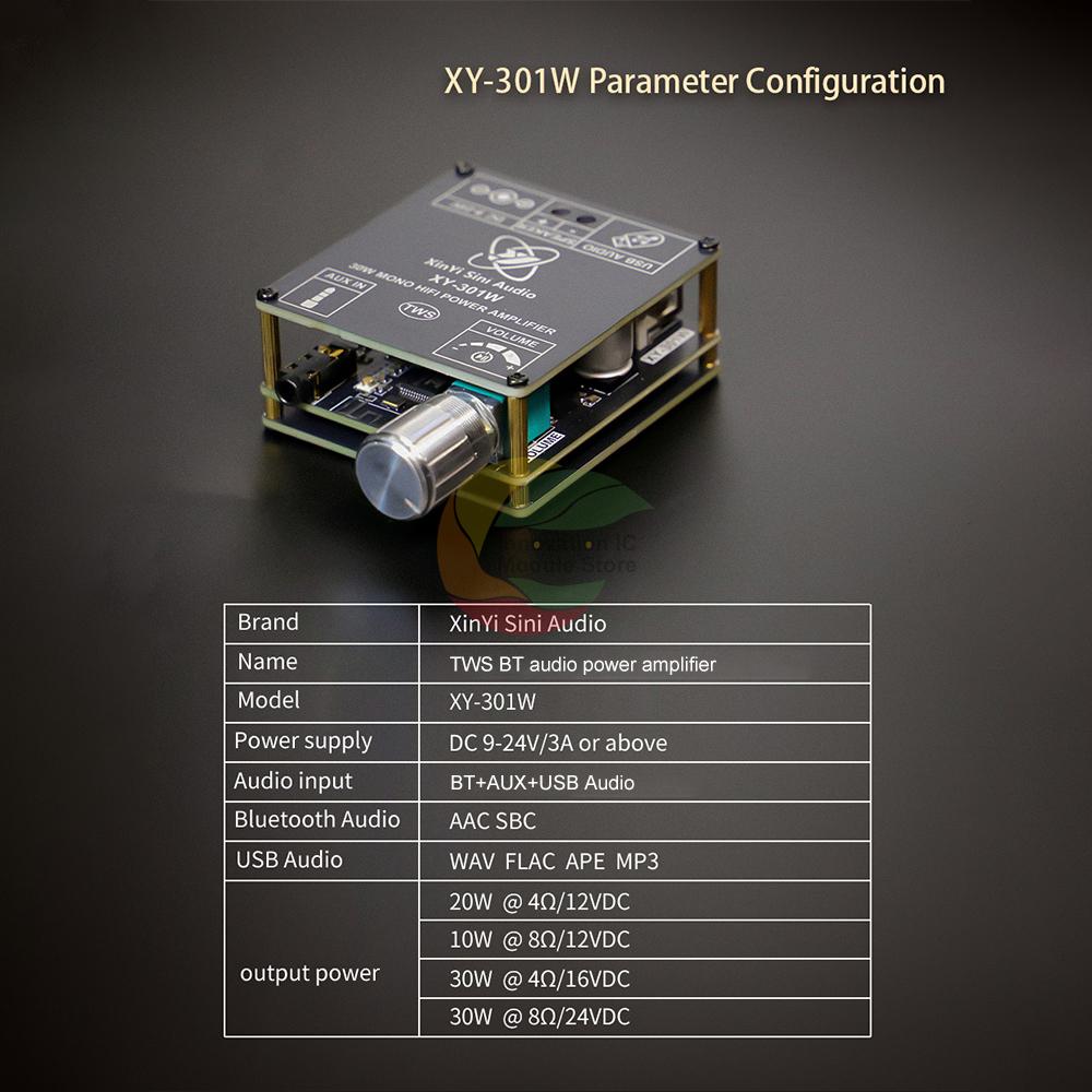 DC 9-24V XY-301W Mono 30W Bluetooth Digital Audio Amplifier Board TWS True Wireless Box Connection Stereo