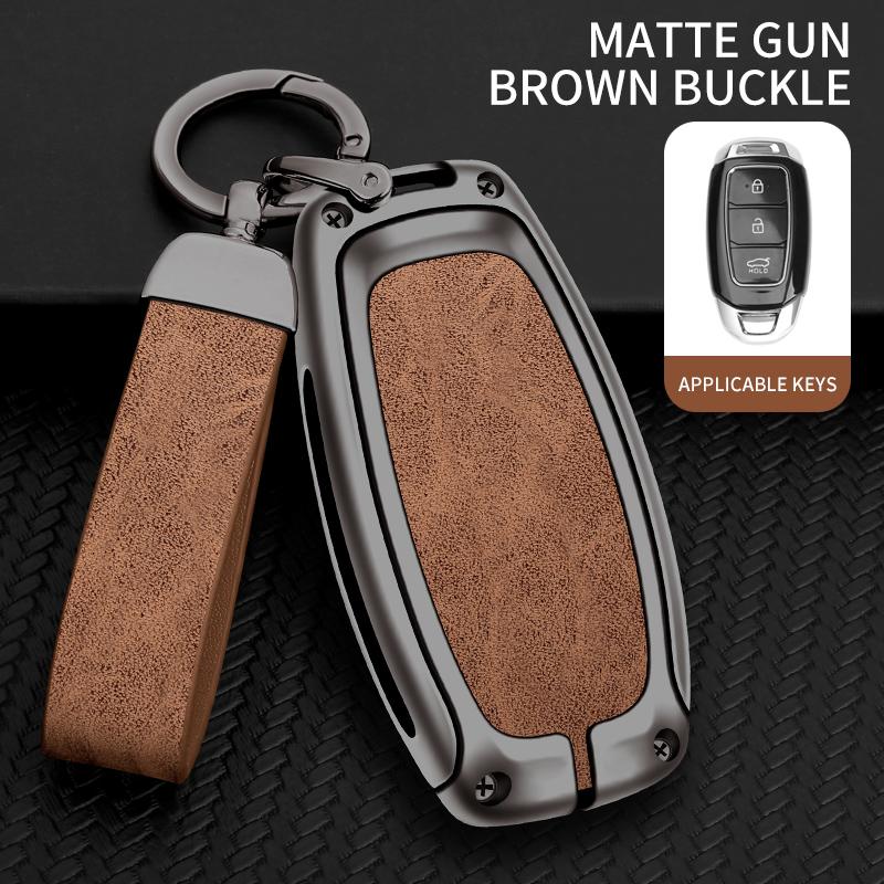 Metal Leather Car Key Case Cover Shell for Hyundai Santa I30 IX35 Encino Kona Solaris Accent Fe Azera Grandeur Elantra Accessory