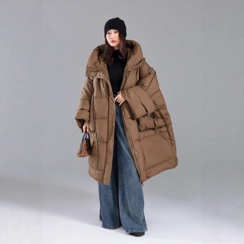Womens Oversized Long Puffer Coat With Hood Thick White Duck Down Fill 85-90% Content Plus Size Up To 300lbs Winter Warm