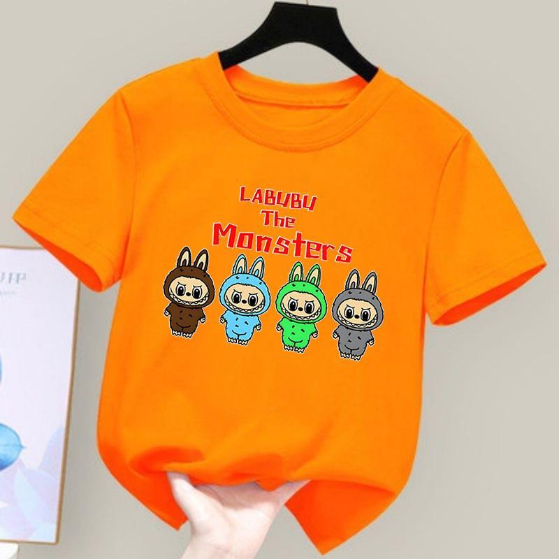 2025 Fashion Cute Regular Short Sleeve Labubu Cartoon Girl's Children's T-shirt Fashion Trendy Style Top
