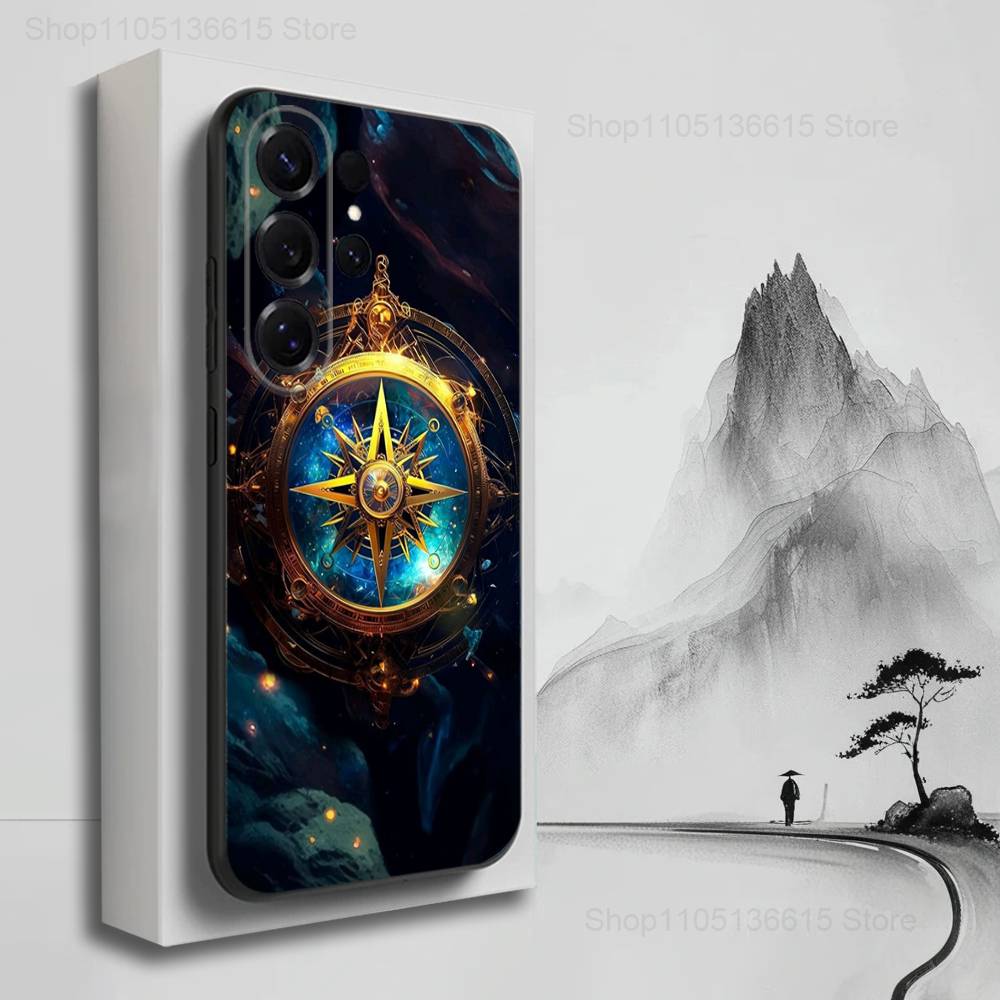 Art Navigation Compass For Samsung S9,S10,S20,S10,S21,S25,S24,S23,Ultra,FE,Plus,Lite,Soft Silicone Black Case