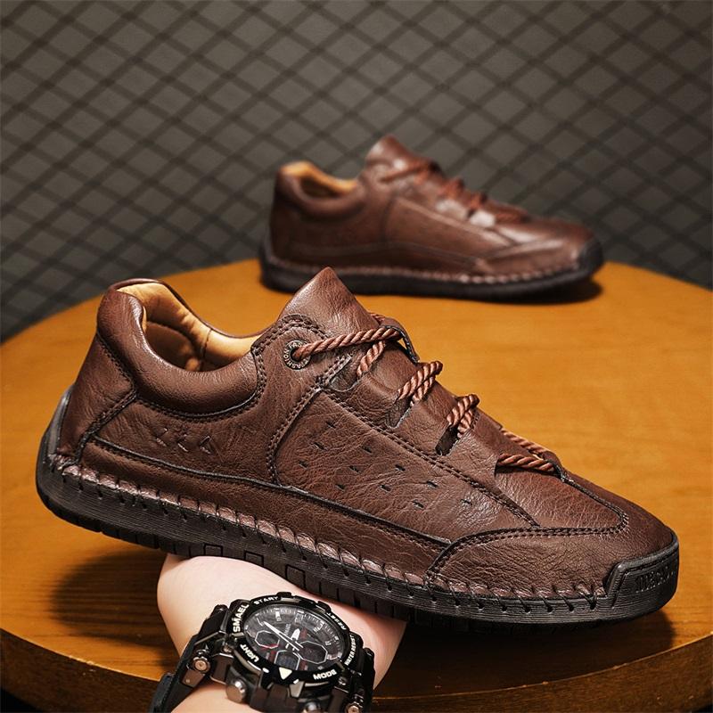 Herren Freizeitschuhe aus Leder Handgefertigt Weiches Leder Outdoor Rutschfest Herren Sneaker Vintage Design Bequeme Arbeitsschuhe Große Größe 38-48