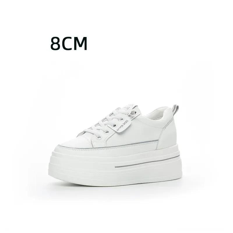 Fashion 8.5cm Genuine Leather Women Autumn Hidden Heels Ladies Chunky Sneakers Thick Soled Spring Platform Wedge Summer Fashion Shoes