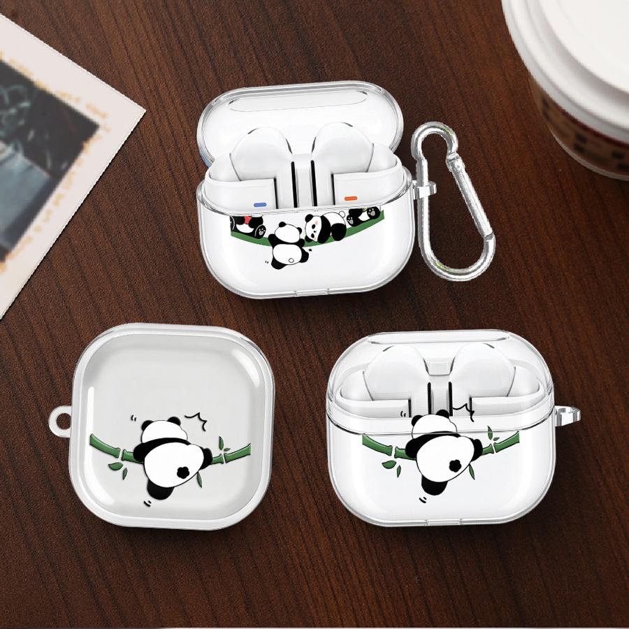 Cartoon Cute Panda Case For Samsung Galaxy Buds 3 FE 2 4Pro 3Pro 2Pro 4 Pro Live Clear Earphone Cases Cover With Hook