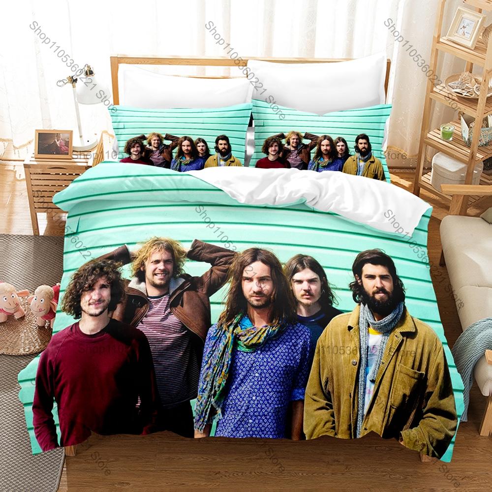 T-Tame Impala Duvet Cover + 2 Pillowcases Soft Gradient Cosmic Line Art Print Soft Quilt Cover Set Australian Legend Rock Band