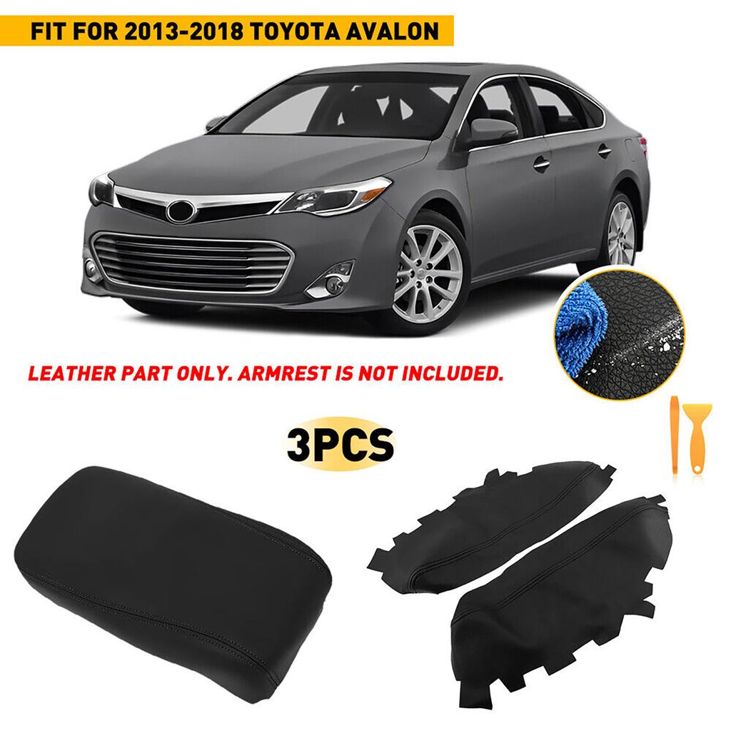 3PCS Black Leather Armrest Cover Set for Toyota Avalon 2013-2018 Skin for Center Console Lid & Front Door Panels Anti-Scratch