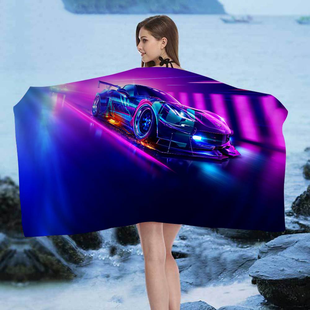 Sports Car Racing Car Bath Towel Microfiber Soft Water Absorbing Breathable For Girl Kids Decorative Cartoon Beach Towel