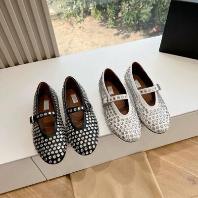 Ballerines en maille pour femmes Chaussures de danse Mary Janes à bride Strass Plates Espadrilles Découpées Mocassins