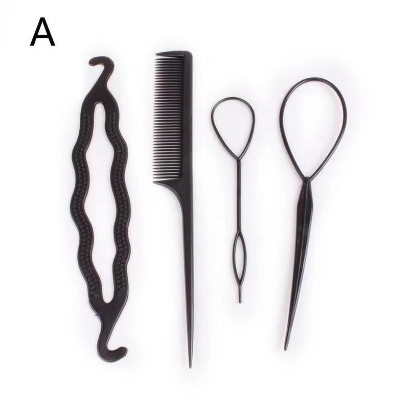 

4 шт. Головной убор Диск Набор для волос Стиль Заколка для наращивания волос Палочка для волос Расческа с заостренным концом Набор для волос-диска Инструменты для укладки Плетение Укладка чёрный