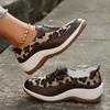 Women's Leopard Print Wedge Sneakers Fashion Front Zipper Platform Vulcanized Shoes Woman Plus Size Casual Comfort Sports Shoes