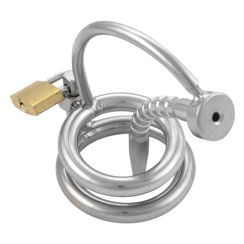 Male Stainless Steel Cage with Sounds Hollow Tubes Ring Lock Chastity