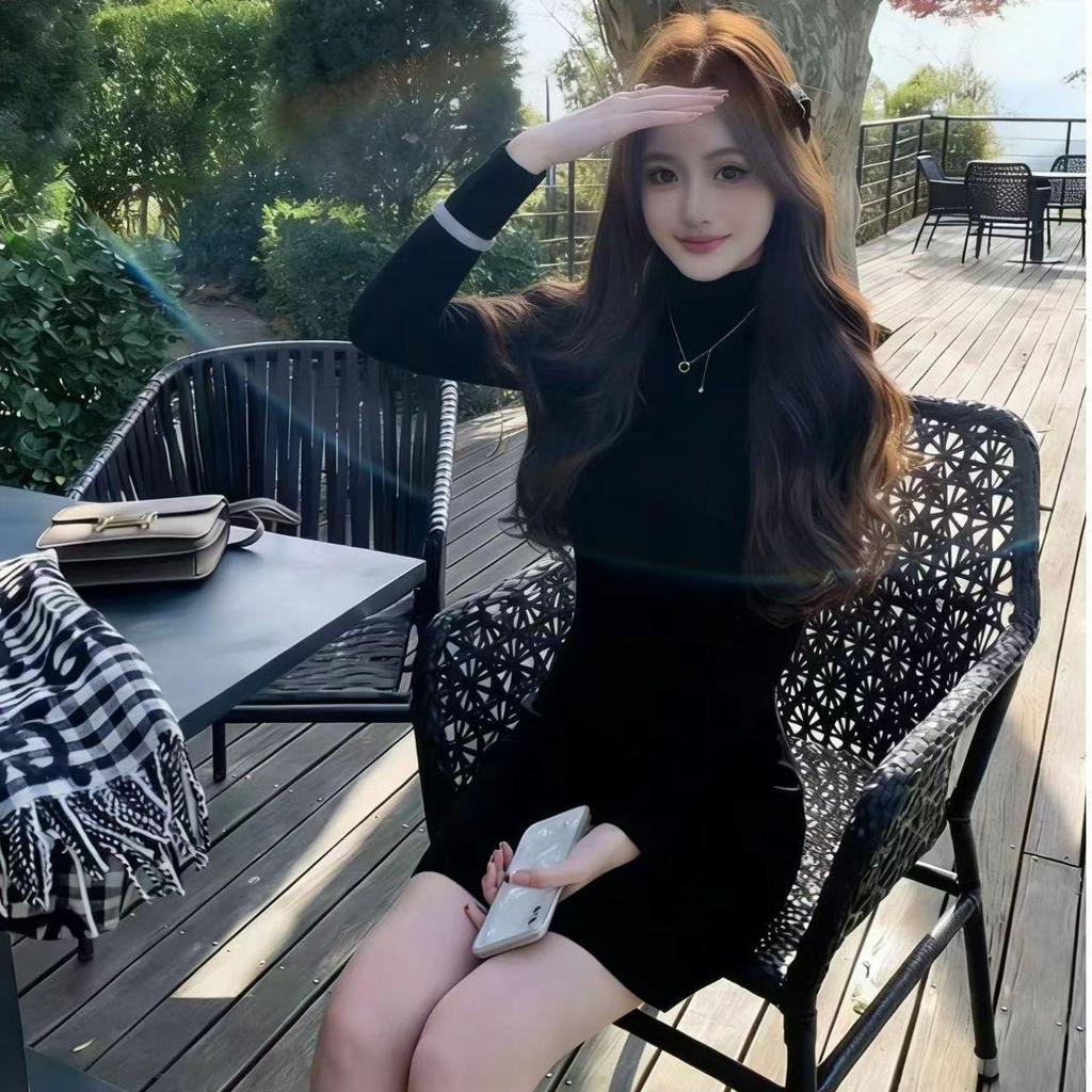 Autumn & Winter Glam Knit High-Neck Slim Fit Bodycon Mini Dress