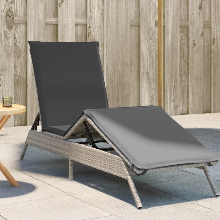 VidaXL Chaise Longue with Light Grey Cushion Braided Resin, Sunbed, Outdoor Lounge Chair, Daybed 4002706