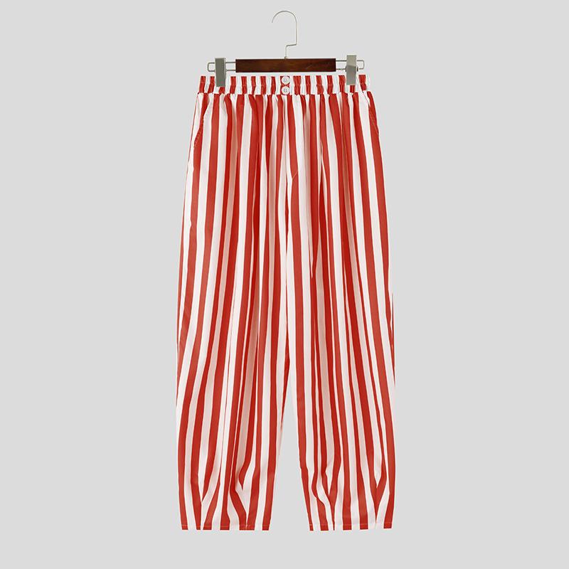 INCERUN Mens Striped Wide Leg Pants Casual Loose High Waist Streetwear Hip Hop Long Baggy Trousers