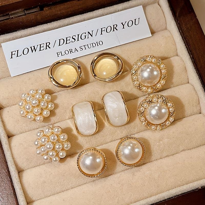 10 шт. Новые винтажные женские серьги-гвоздики, нишевый дизайн, легкая роскошь, высококлассные винтажные элегантные серьги, набор из 5 шт., элегантные и модные золотистый